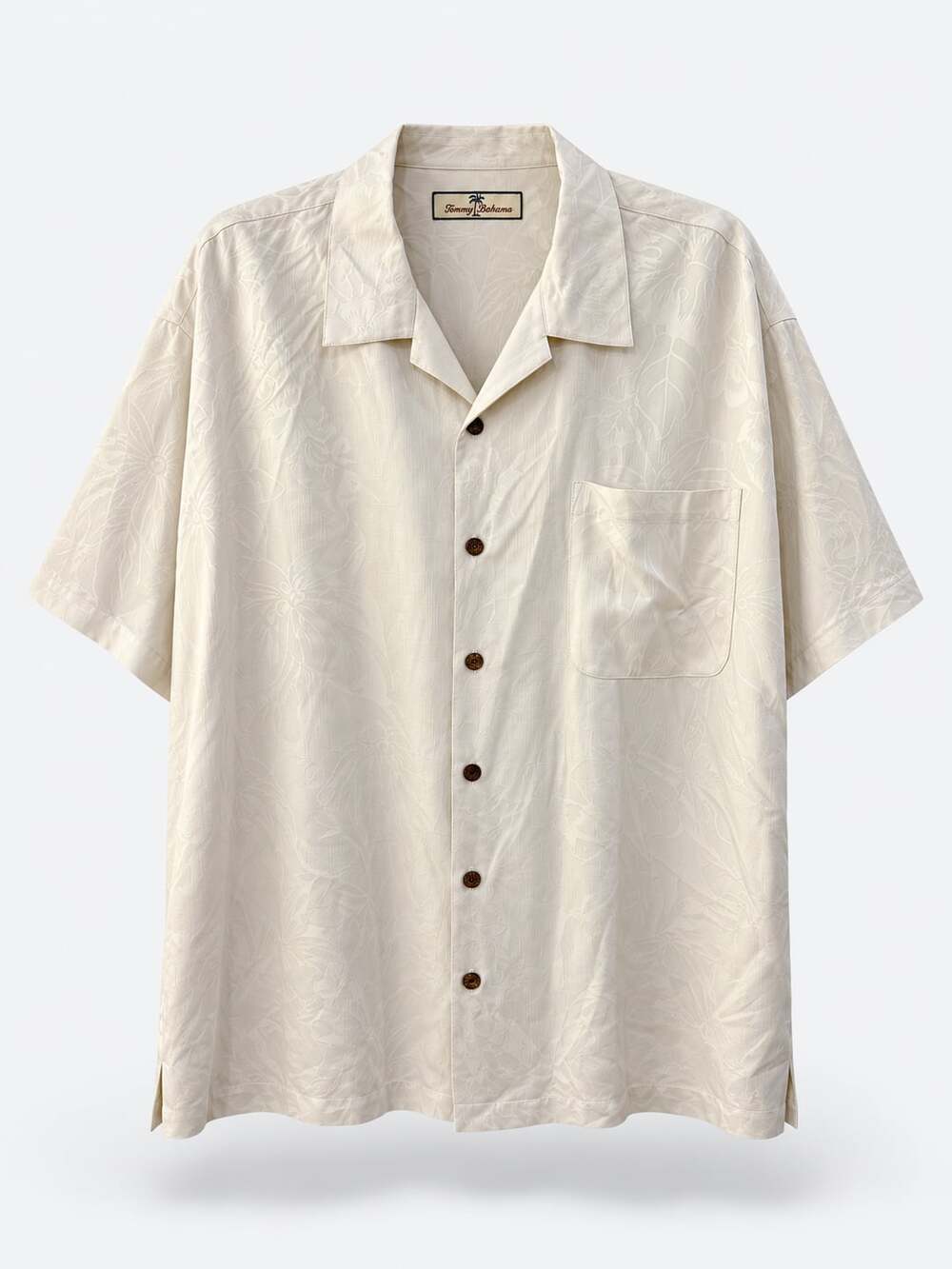 Tommy Bahama Camp Shirt Cream Floral Jacquard